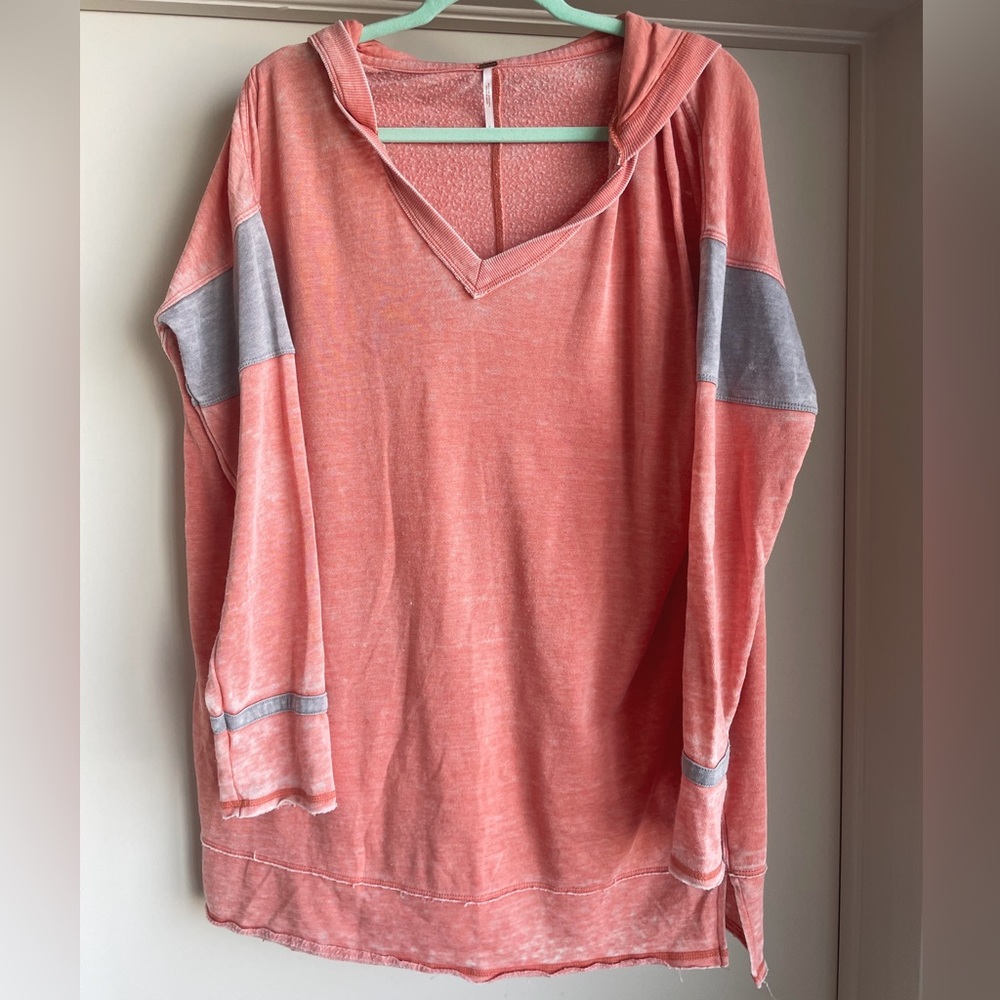 Free People Pink/ Grey Hoodie Tunic Dress, Large